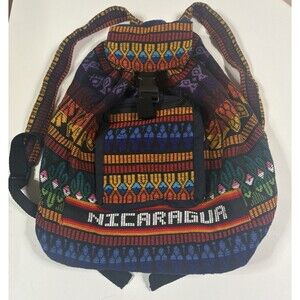 Nicaragua Woven Sack Tote Bag Drawstring Backpack Colorful Boho